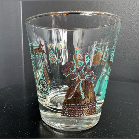 4 MCM Turquoise Gold Tumbler Drinking Whiskey Glass Steamboat Lamplighter 70s - Picture 4 of 4